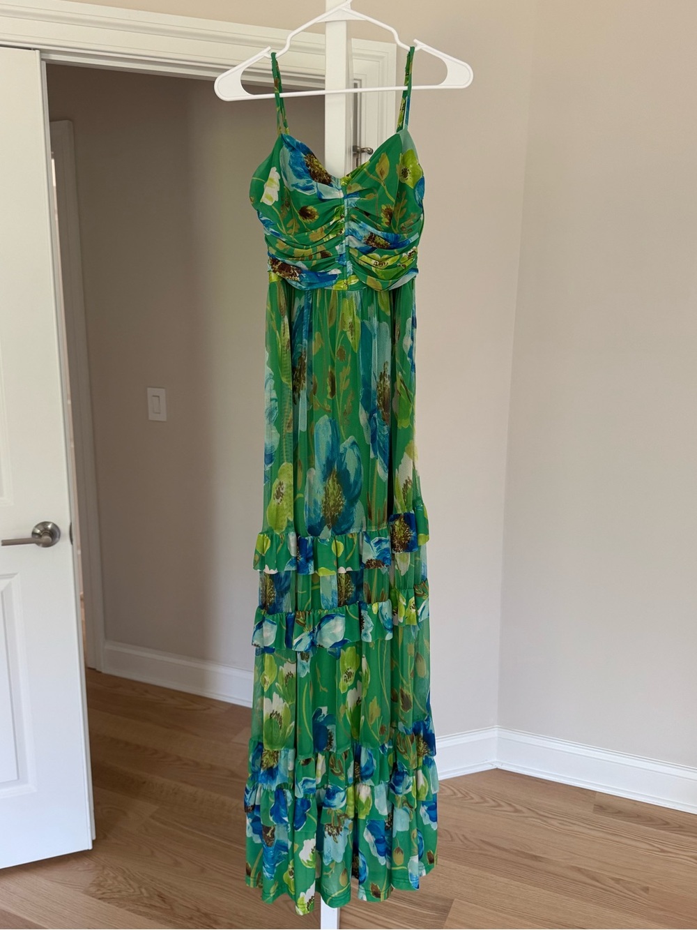 Aqua Floral Mesh Maxi Dress - size small from Bloomongdales - Picture 2 of 10